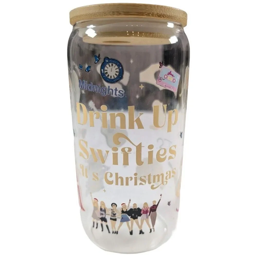 Care Bears Holiday Glass Tumbler With Bamboo Lid and Straw | Holds 16 Ounces